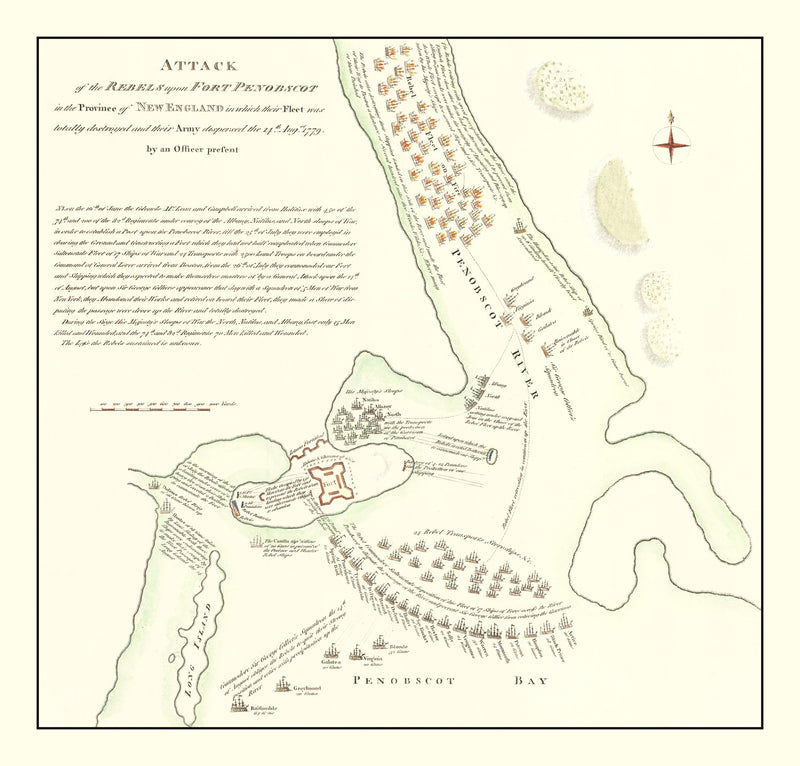 Size comparison using Vintage Fort Penobscot Map 1785