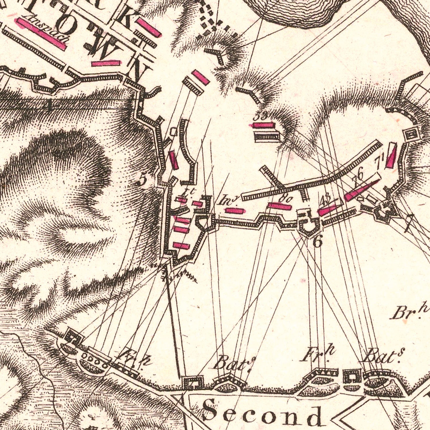Restored historic details from the 1787 region map of Yorktown, Virginia