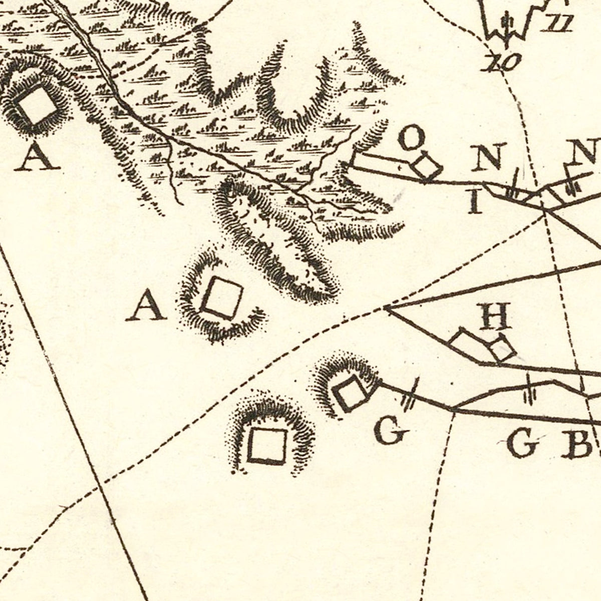 Restored historic details from the 1787 region map of Gloucester, Virginia