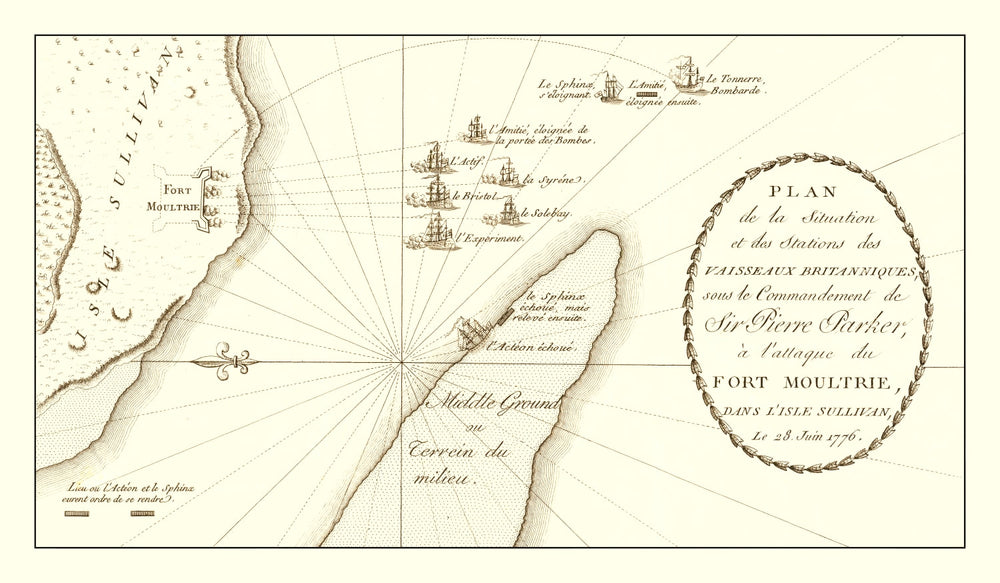 Vintage Battle of Sullivan's Island Map 1787 print style example