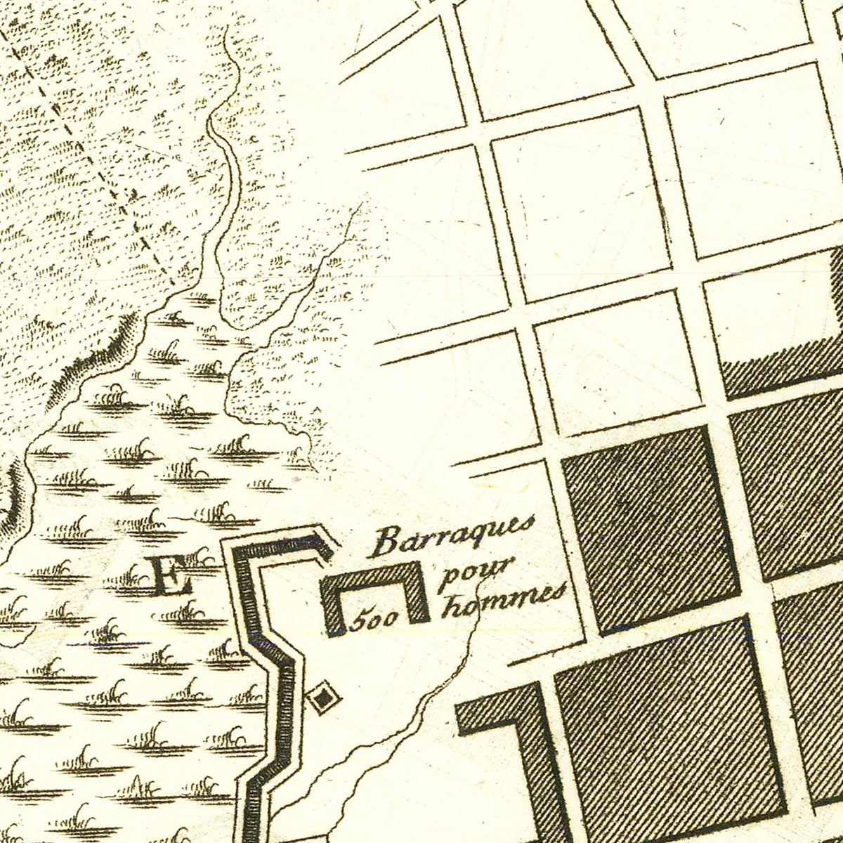 Restored historic details from the 1787 region map of Charleston, South Carolina