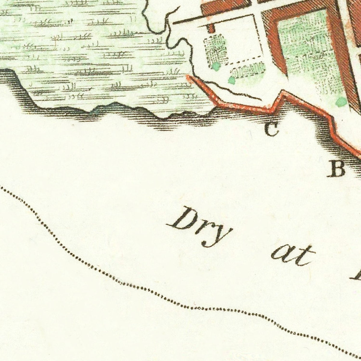 Restored historic details from the 1788 region map of Charleston, South Carolina