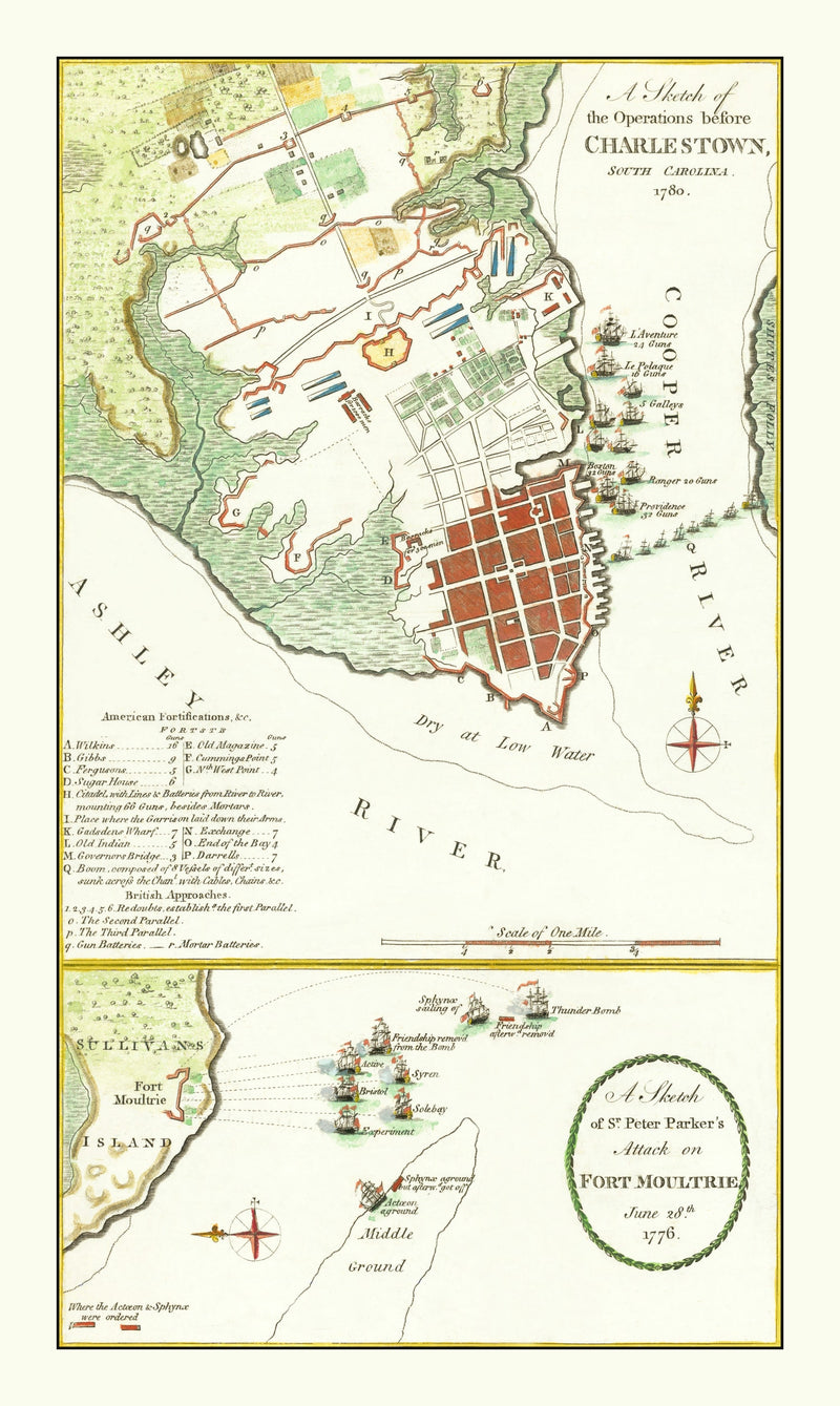 Size comparison using Vintage Fort Moultrie Map 1780