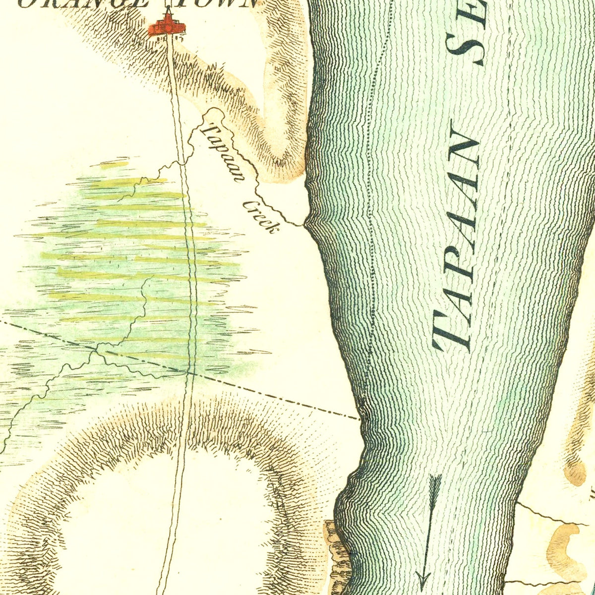Restored historic details from the 1793 region map of New York City, New York