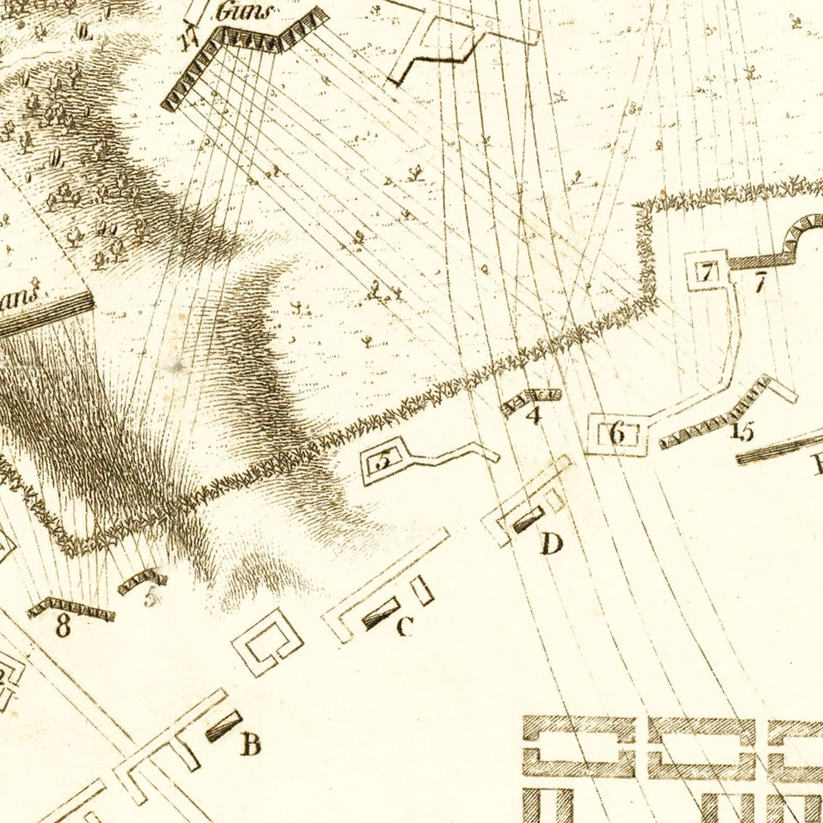Restored historic details from the 1794 region map of Savannah, Georgia