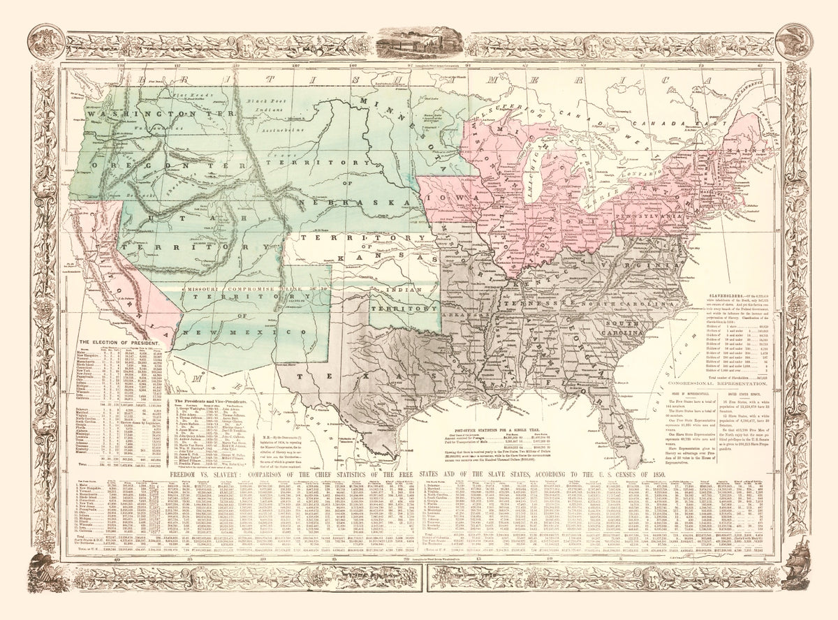 Preview of Vintage United States Map of the Slave States & Slavery 1856