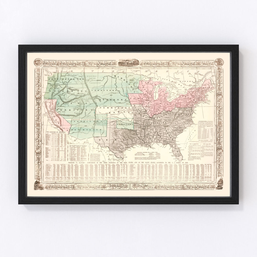 United States Vintage Map 1856