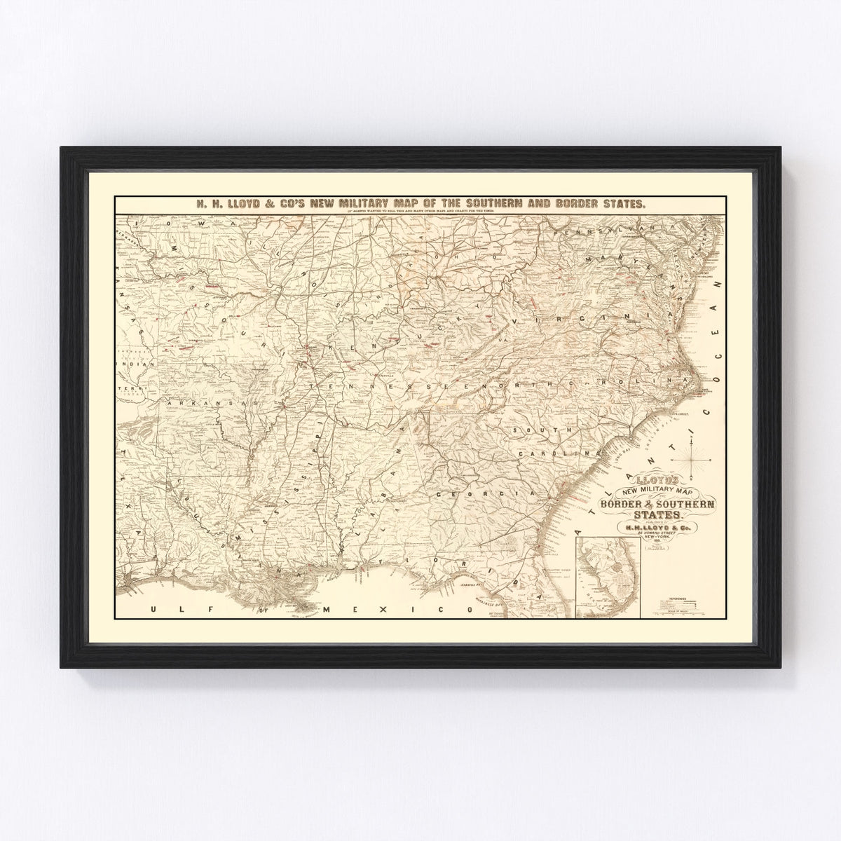 Southern US Vintage Map 1861