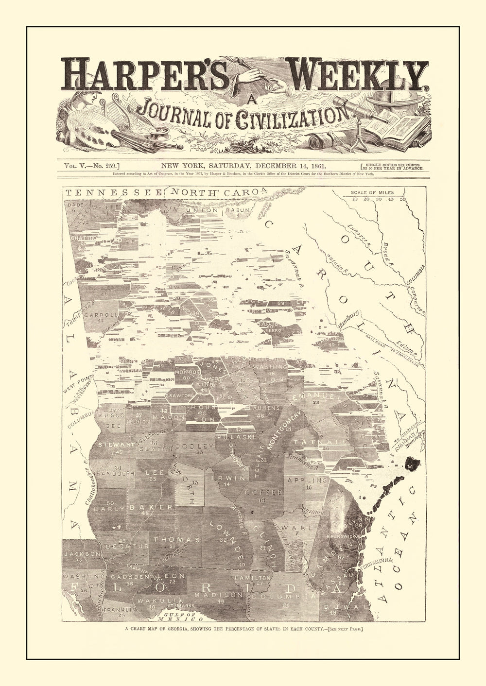 Vintage Georgia Slave Map 1861 print style example