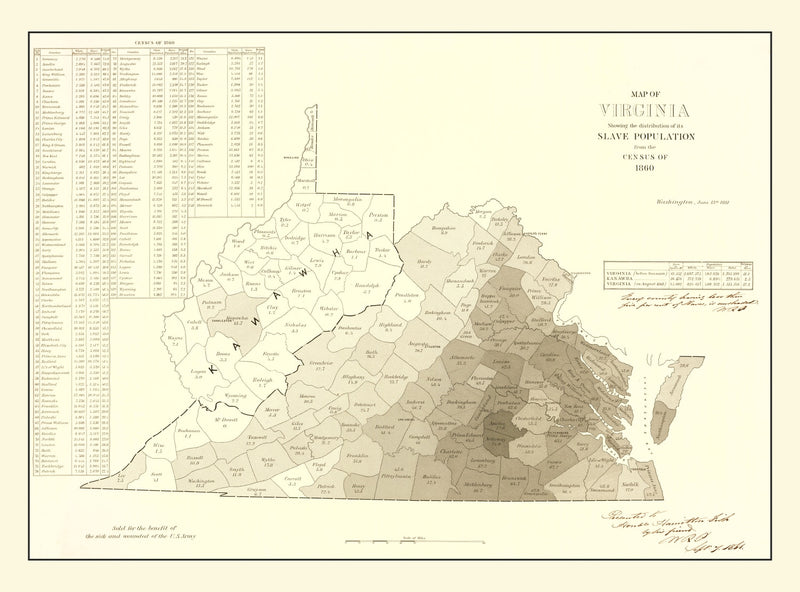 Size comparison using Vintage Virginia Abolitionist Map 1861