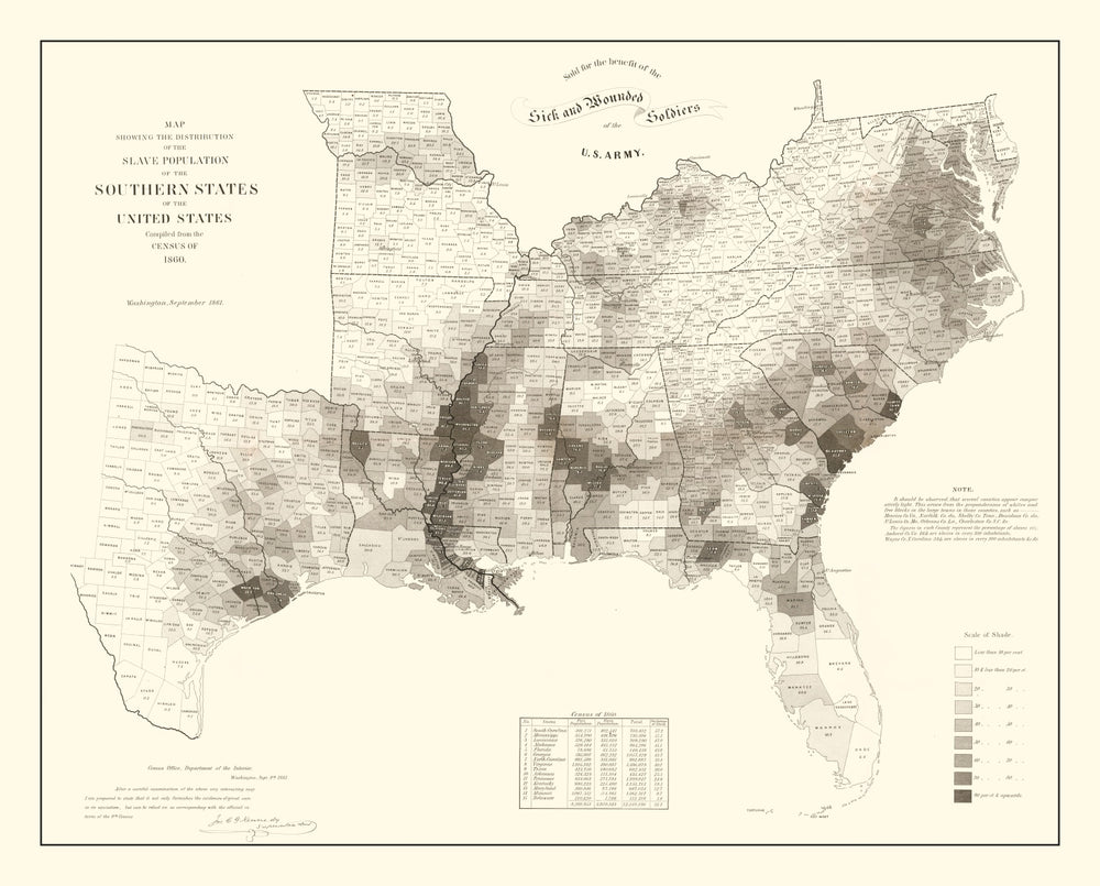Vintage Map of Slaves in the Southern States 1861 print style example