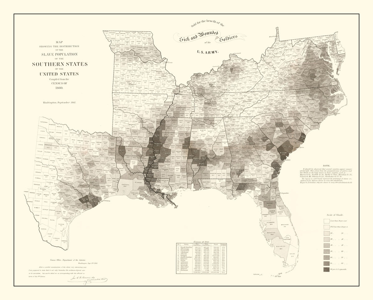 Preview of Vintage Map of Slaves in the Southern States 1861