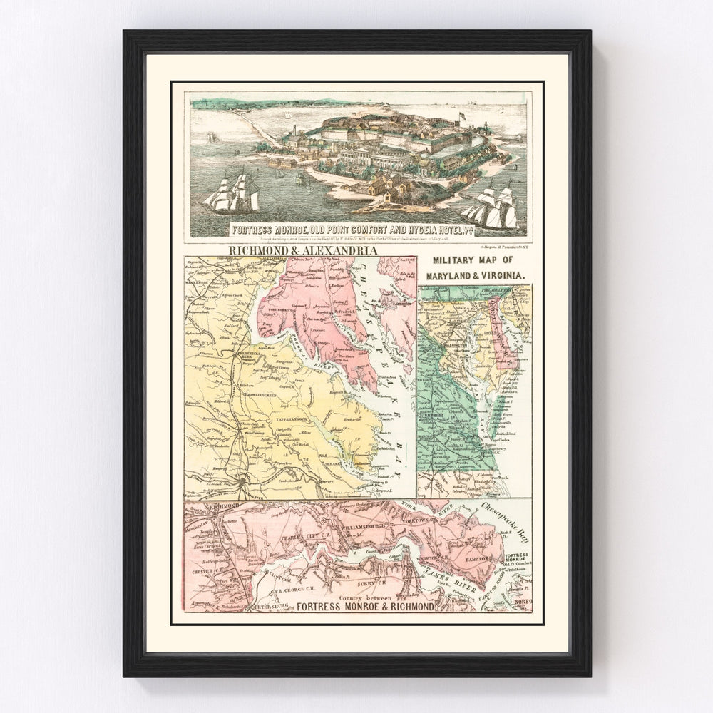 Fortress Monroe Vintage Map 1861