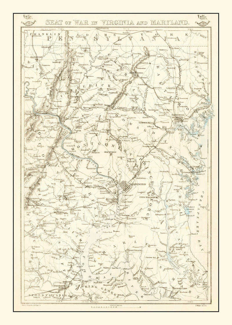 Size comparison using Vintage Seat of War in Virginia & Maryland Map 1863