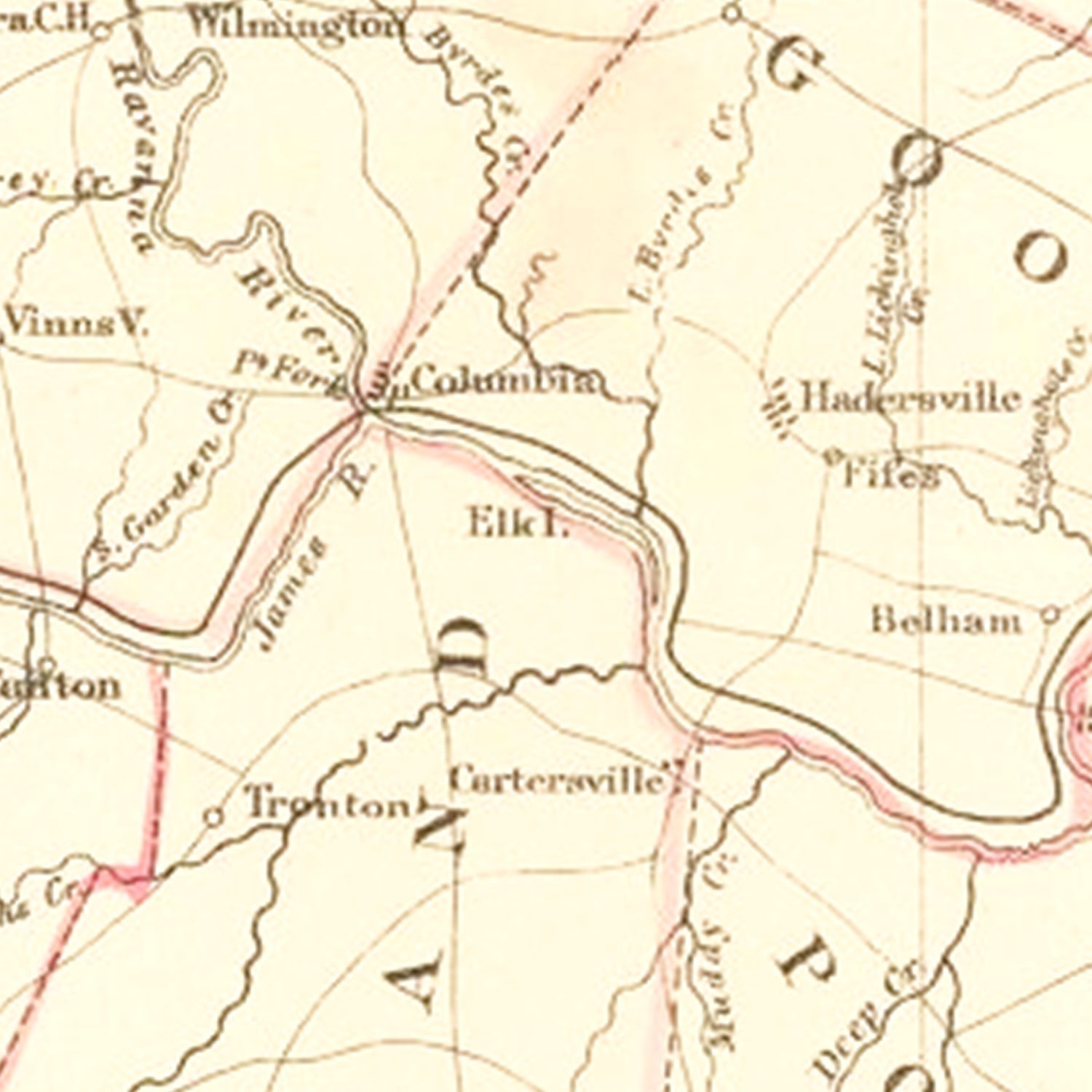 Restored historic details from the 1863 region map of County, Virginia