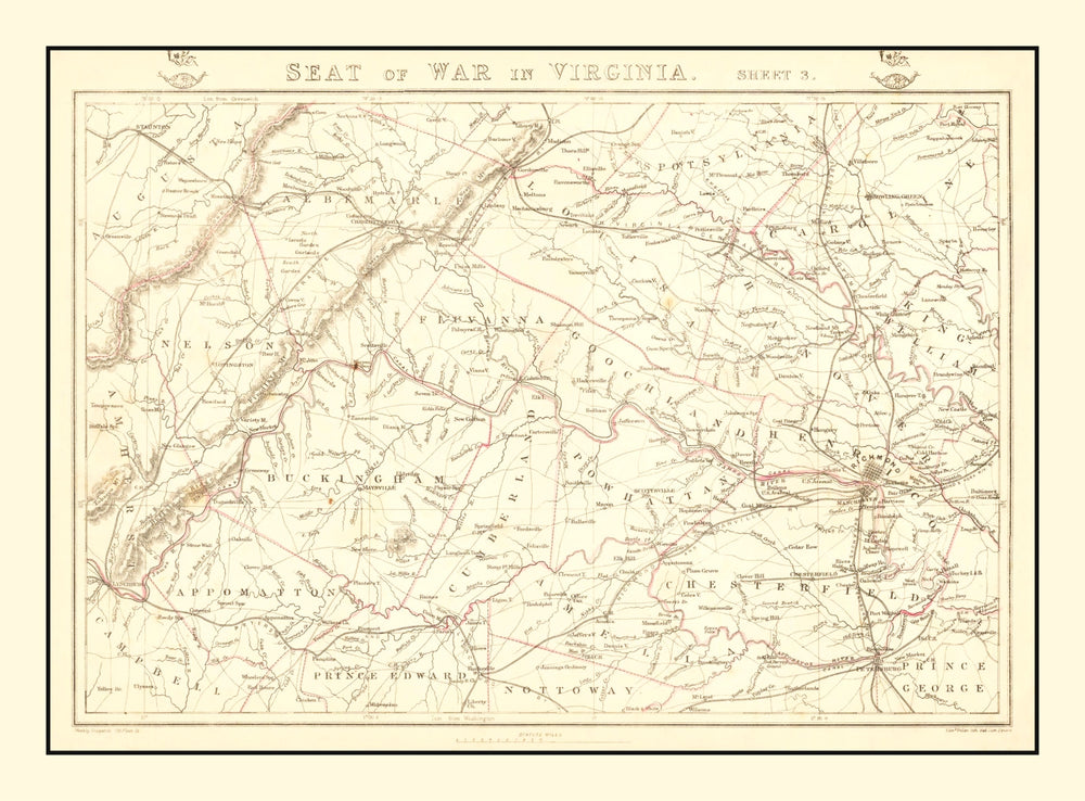 Vintage Map of the Seat of War in Virginia 1863 print style example