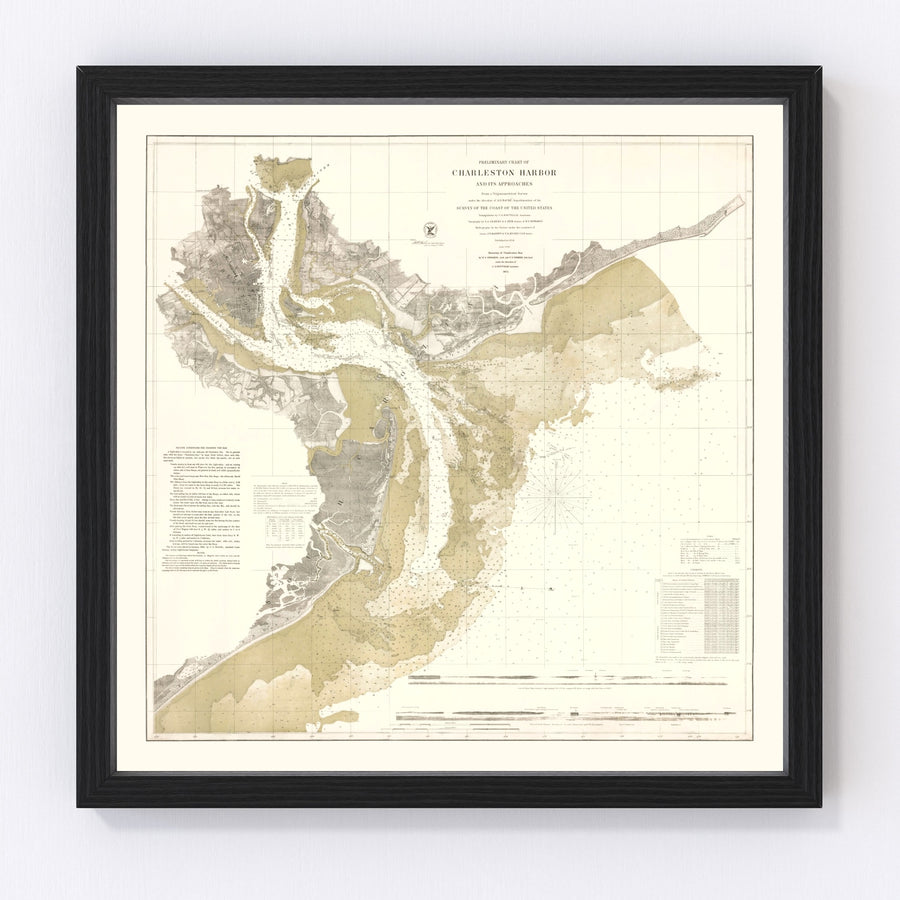 Charleston Harbor Vintage Map 1864