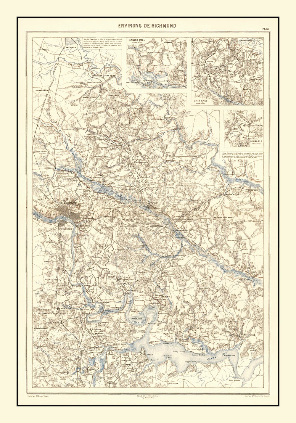Vintage Richmond, VA Map 1874 print style example