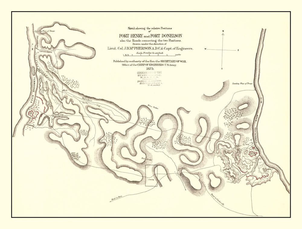 Vintage Fort Henry & Fort Donelson Map 1875 print style example