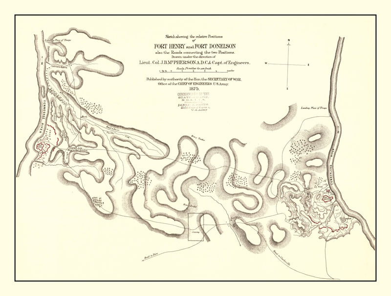 Size comparison using Vintage Fort Henry & Fort Donelson Map 1875