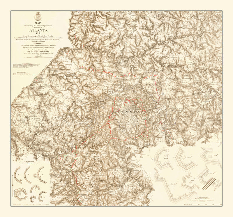 Size comparison using Vintage Map of Military Operations in Atlanta 1875