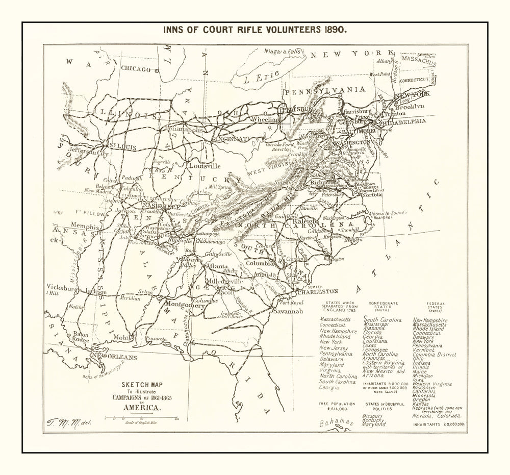 Vintage Inns of Court Rifle Volunteers Map 1890 print style example