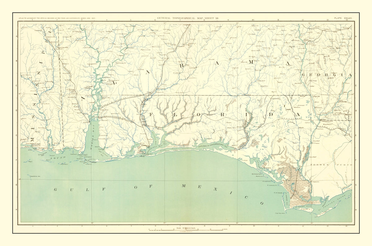 Preview of Vintage Civil War Gulf Coast Topographic Map 1893