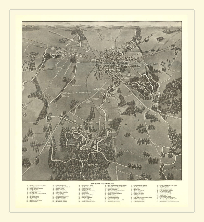 Size comparison using Vintage Gettysburg Battlefield Map 1936
