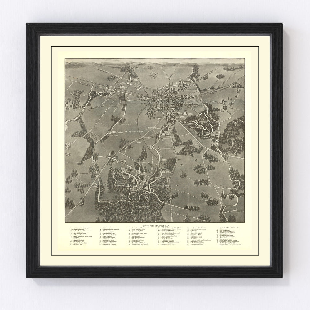 Gettysburg Battlefield Vintage Map 1936