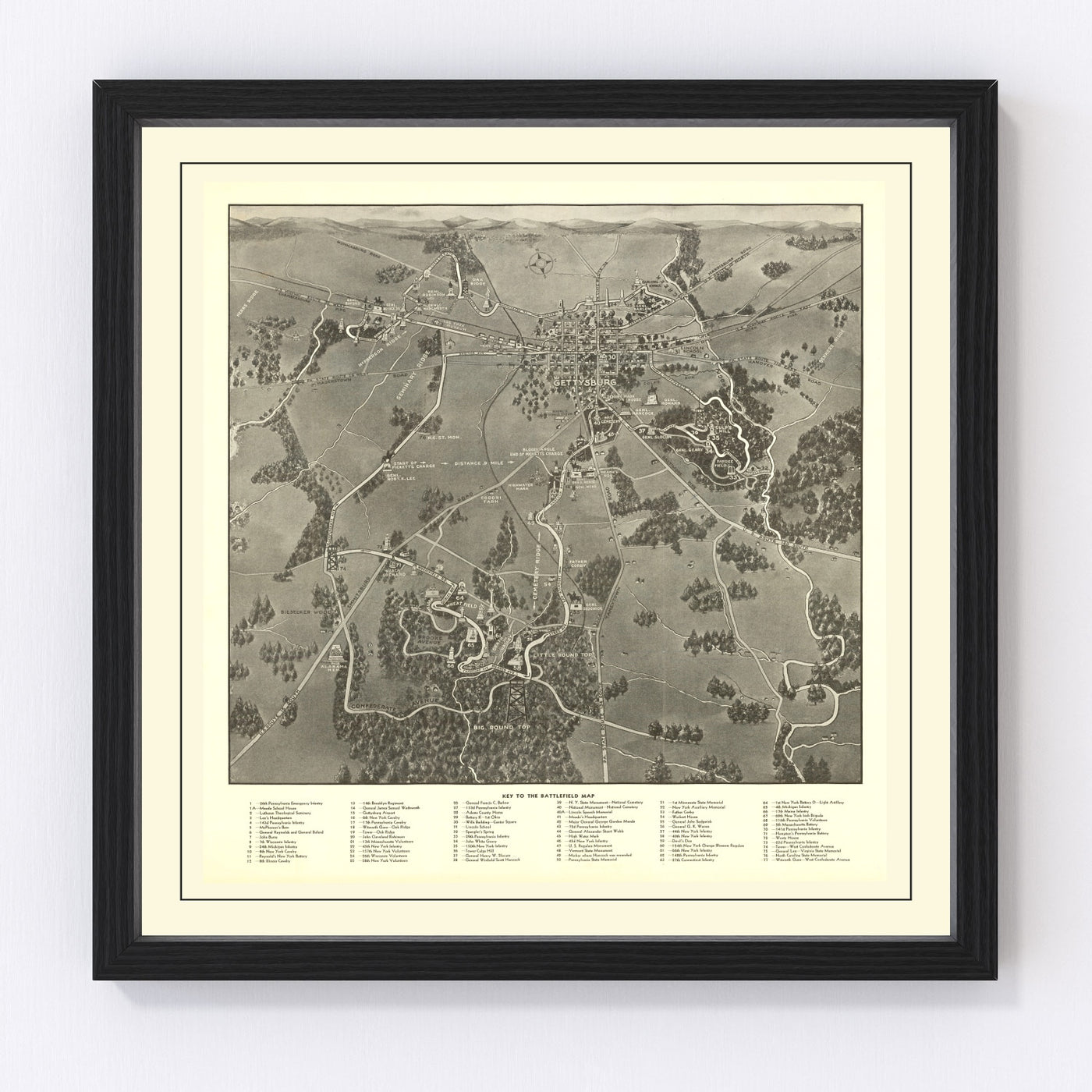 Gettysburg Battlefield Vintage Map 1936
