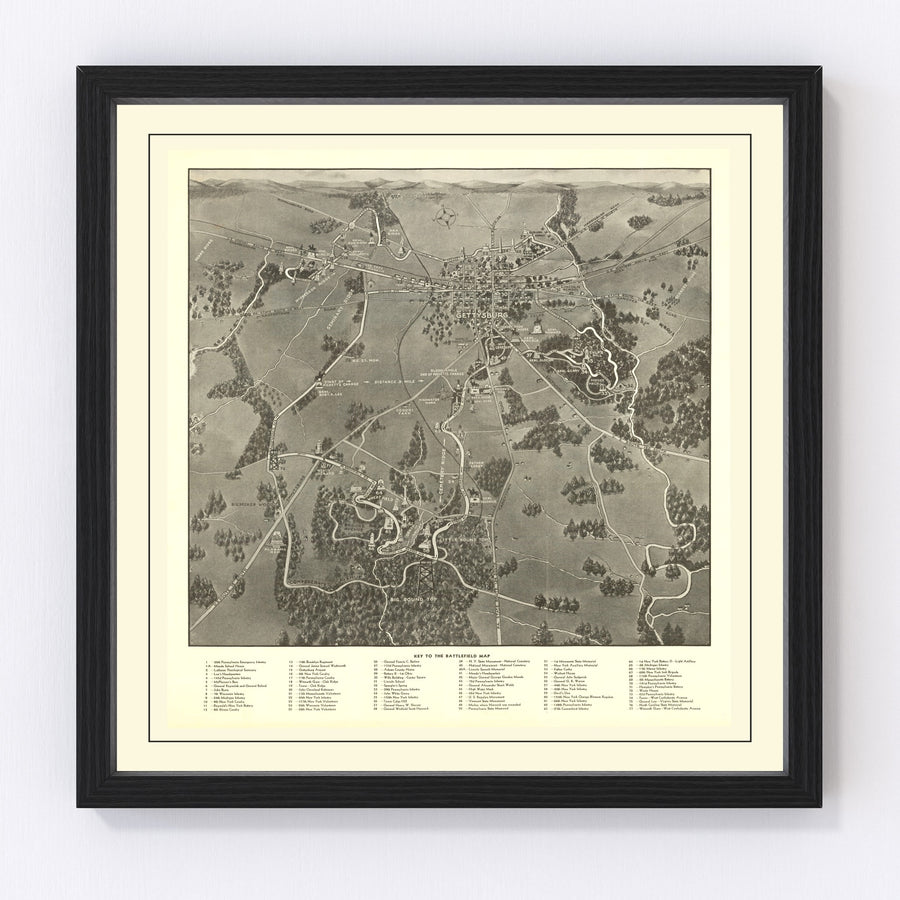 Gettysburg Battlefield Vintage Map 1936