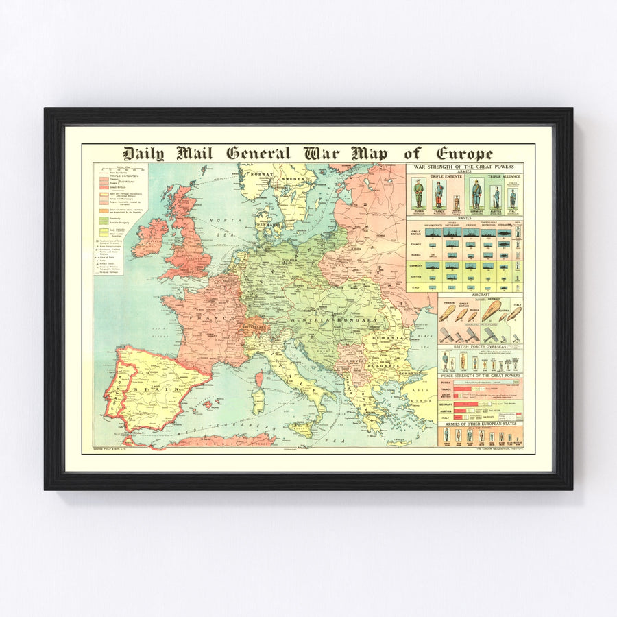 Europe Vintage Map 1914