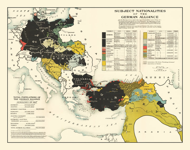 Size comparison using Vintage Map of the Nationalities of the German Alliance 1916