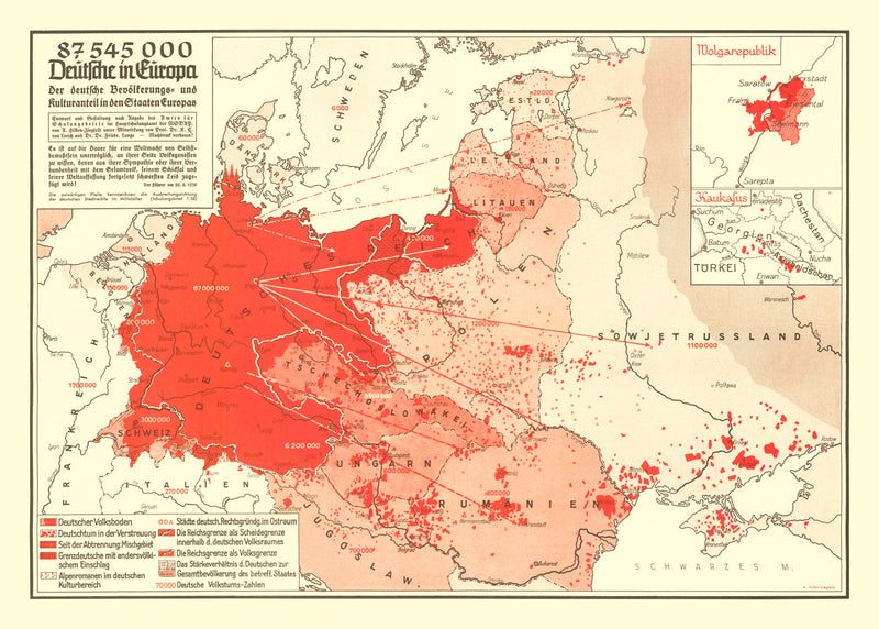 Size comparison using Vintage World War II Map of Germans in Europe 1938
