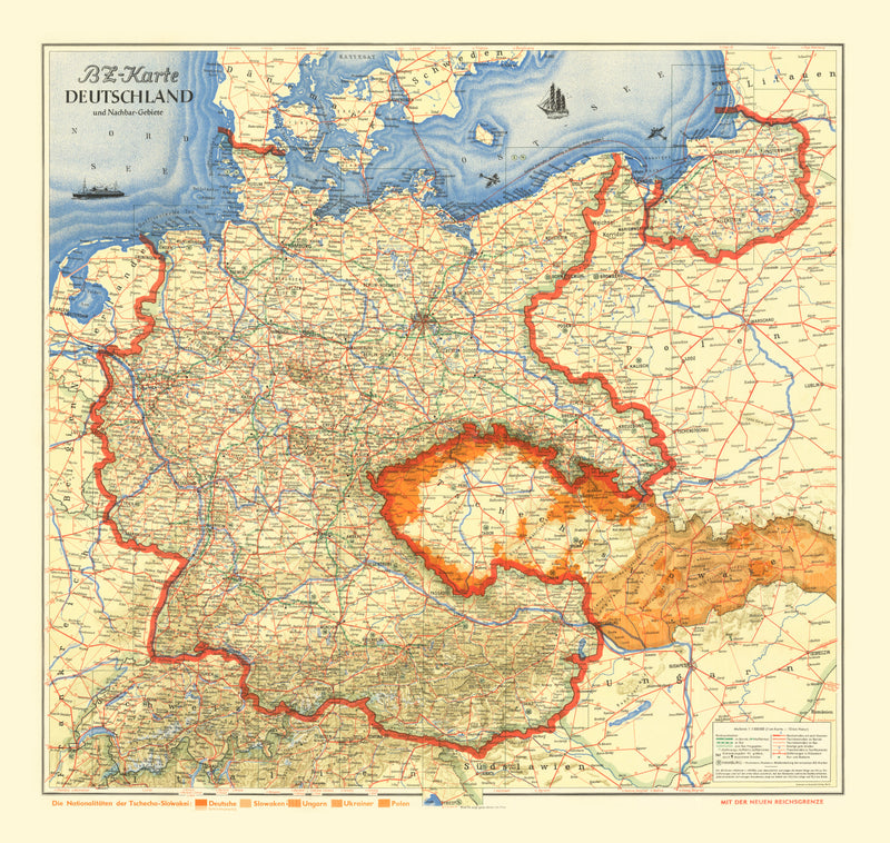 Size comparison using Vintage World War II Map of Germany & Neighboring Areas 1938
