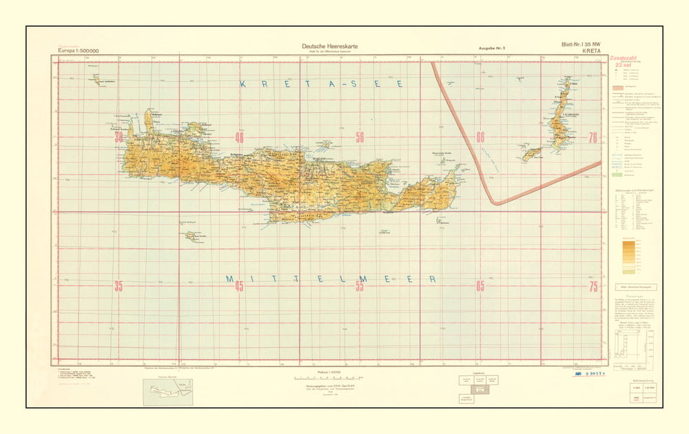 Vintage World War II Map of Crete 1941 print style example