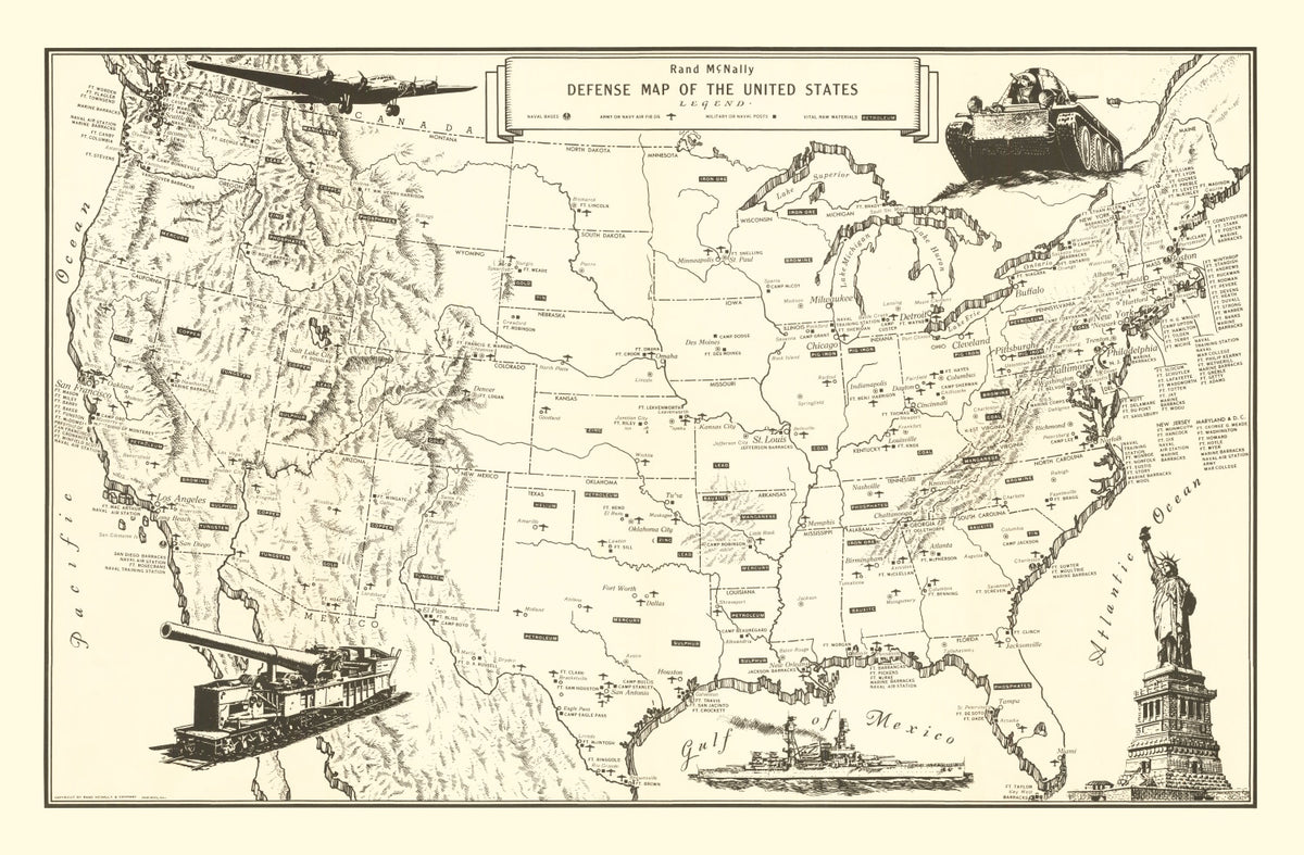Preview of Vintage Defense Map of the United States 1941