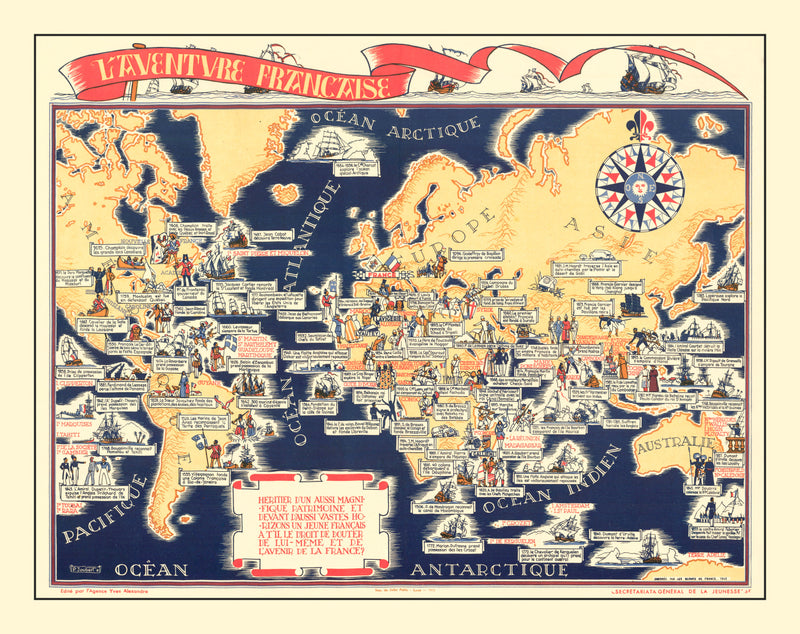 Size comparison using Vintage World War II French Propaganda World Map 1942