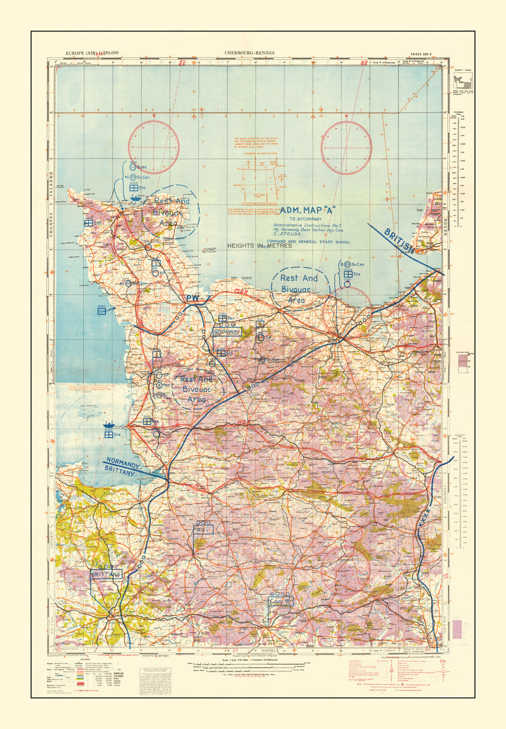 Vintage Normandy Invasion World War II Map 1944 print style example