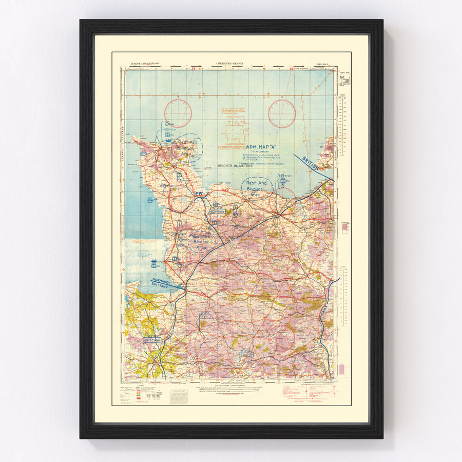 Vintage Normandy Invasion World War II Map 1944