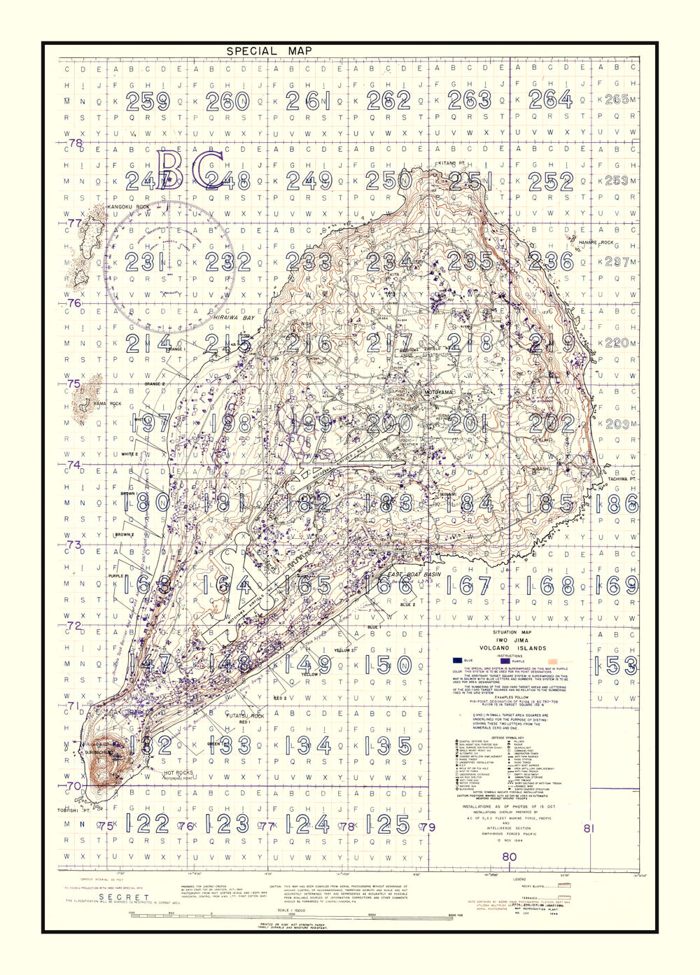 Vintage Iwo Jima World War II Volcano Islands Map 1944 print style example