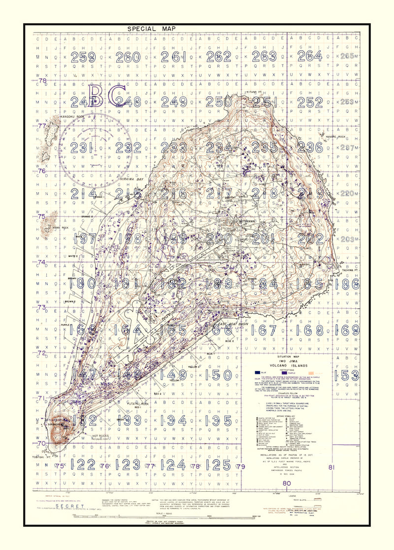 Size comparison using Vintage Iwo Jima World War II Volcano Islands Map 1944