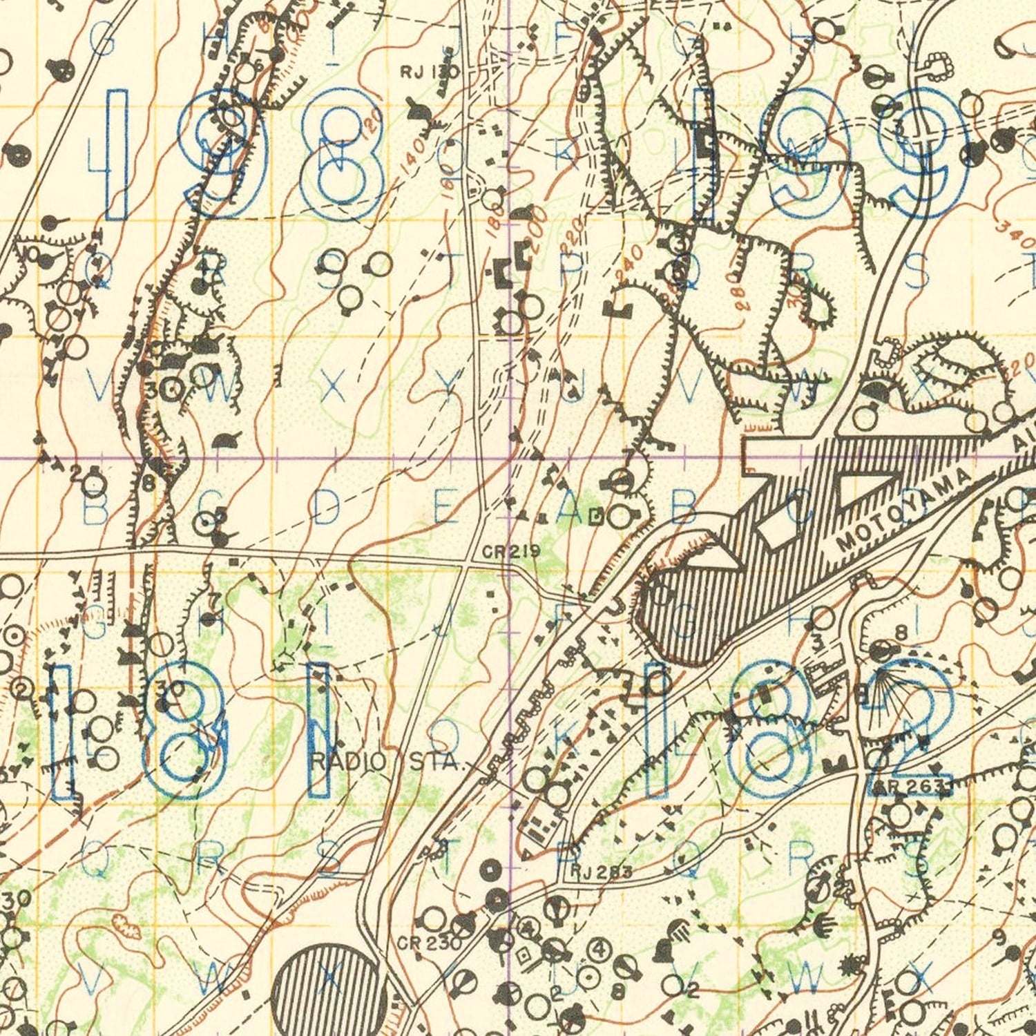 Restored historic details from the 1944 region map of Iwo Jima