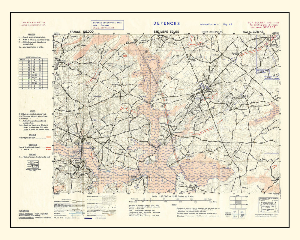 Vintage D-Day World War II Map 1944 print style example
