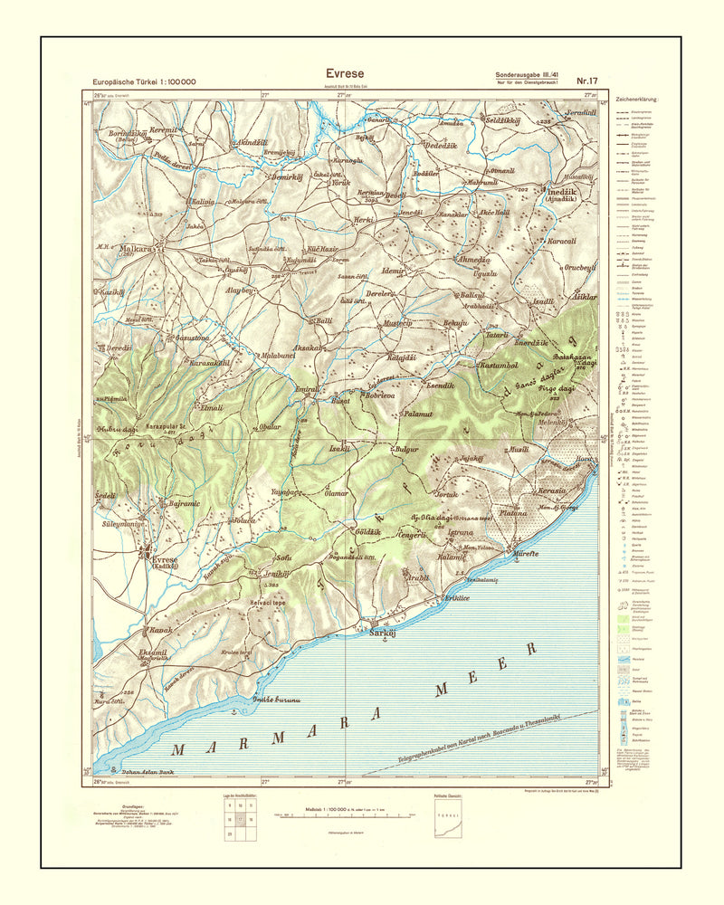 Size comparison using Vintage Turkey World War II Map  1944