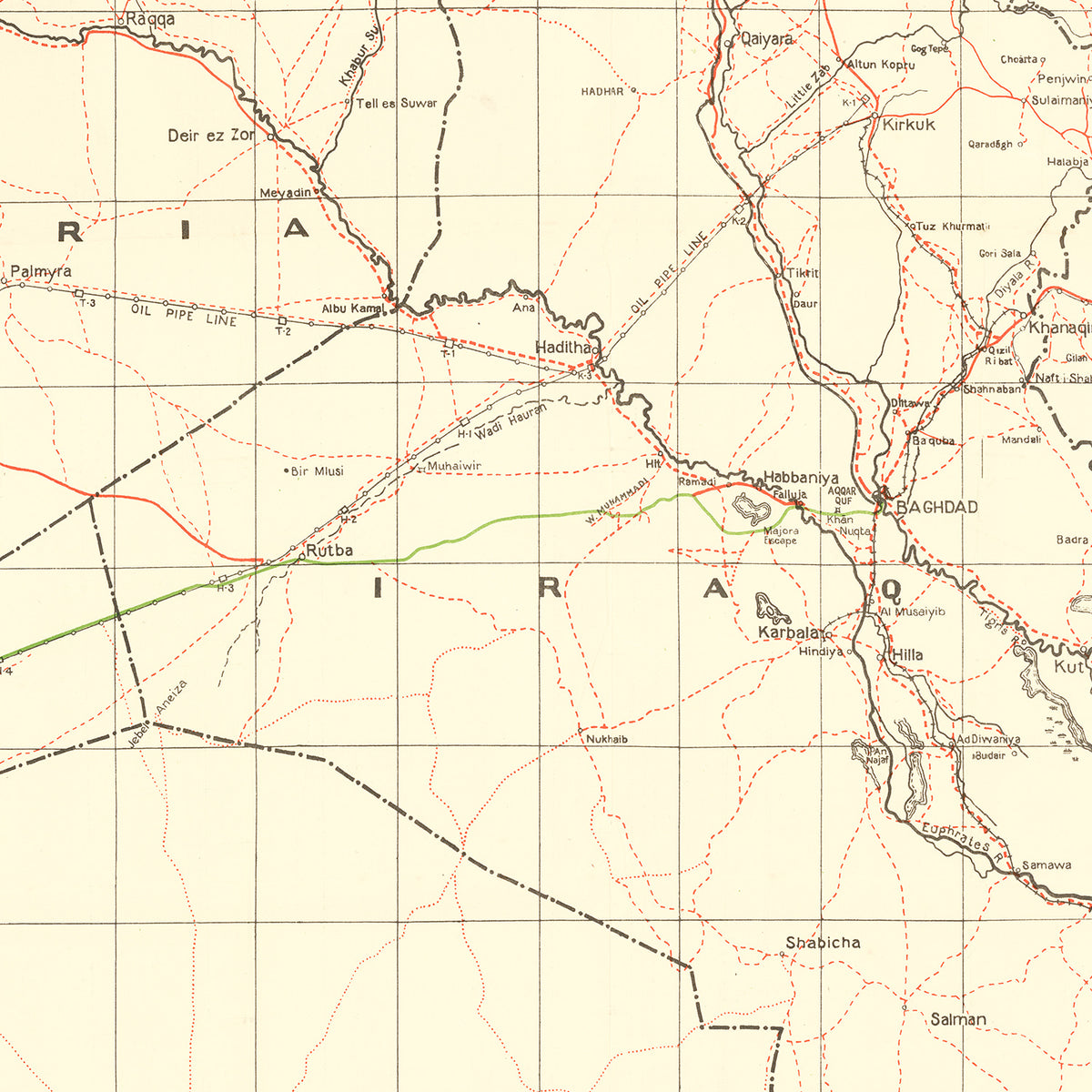 Restored historic details from the 1944 region map of Baghdad