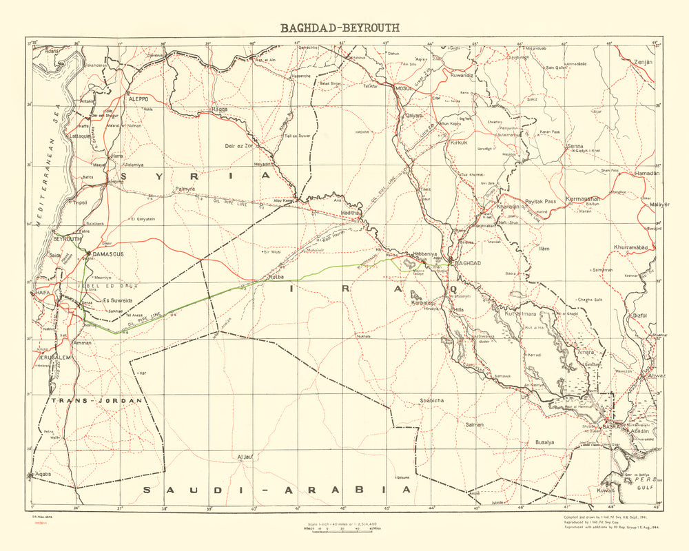 Vintage Baghdad World War II Map 1944 print style example