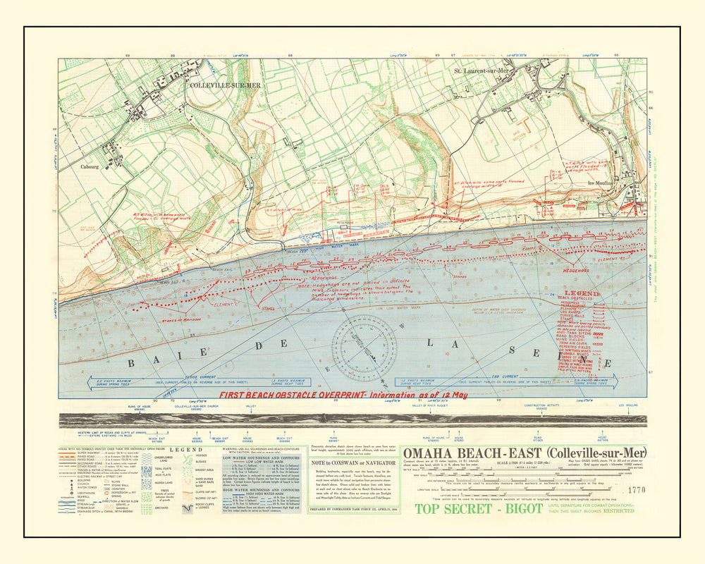 Vintage Omaha Beach D-Day Map 1944 print style example