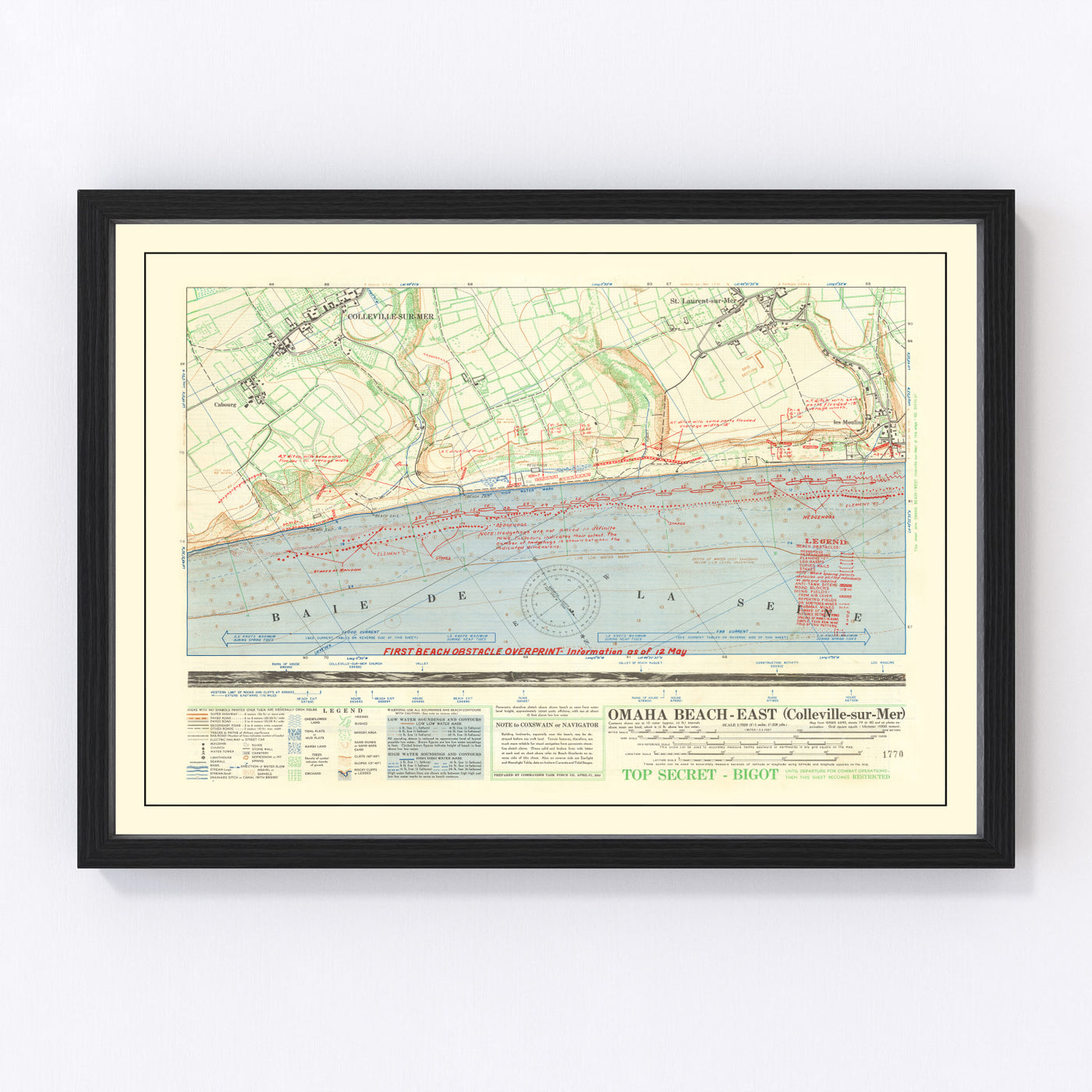 Omaha Beach Vintage Map 1944