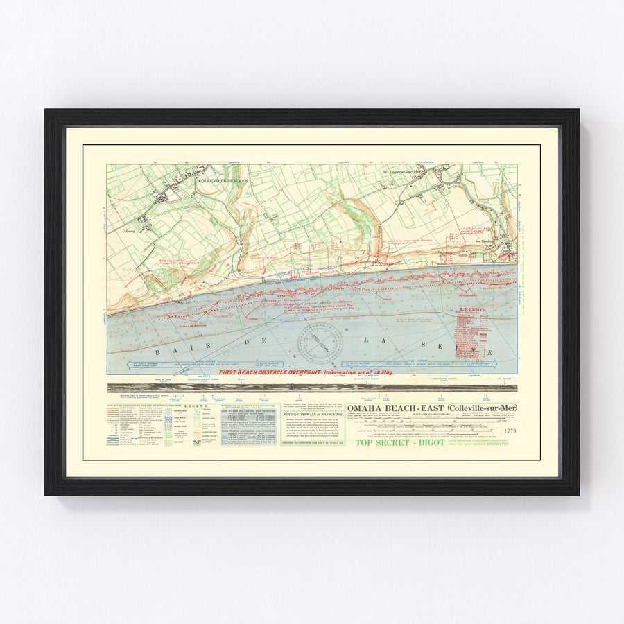 Omaha Beach Vintage Map 1944